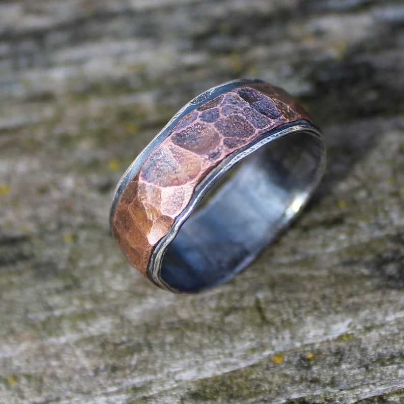 Hammered Mens Wedding Ring Item 100102 Rugged | Etsy