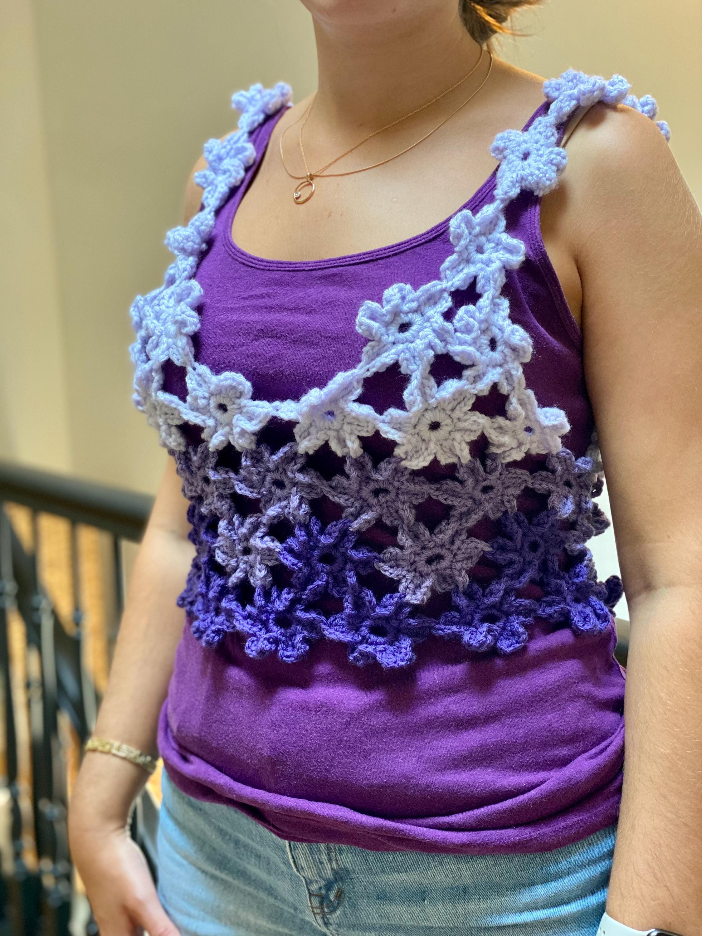 Crochet Crop Top, Crochet Flower Top, Crochet Top With Flowers, Purple ...