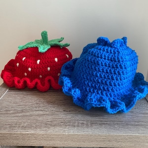 Blueberry Bucket Hat Crochet Pattern, Strawberry Bucket Hat Crochet Pattern, Crochet Pattern, Fruit Bucket Hat, PDF Pattern