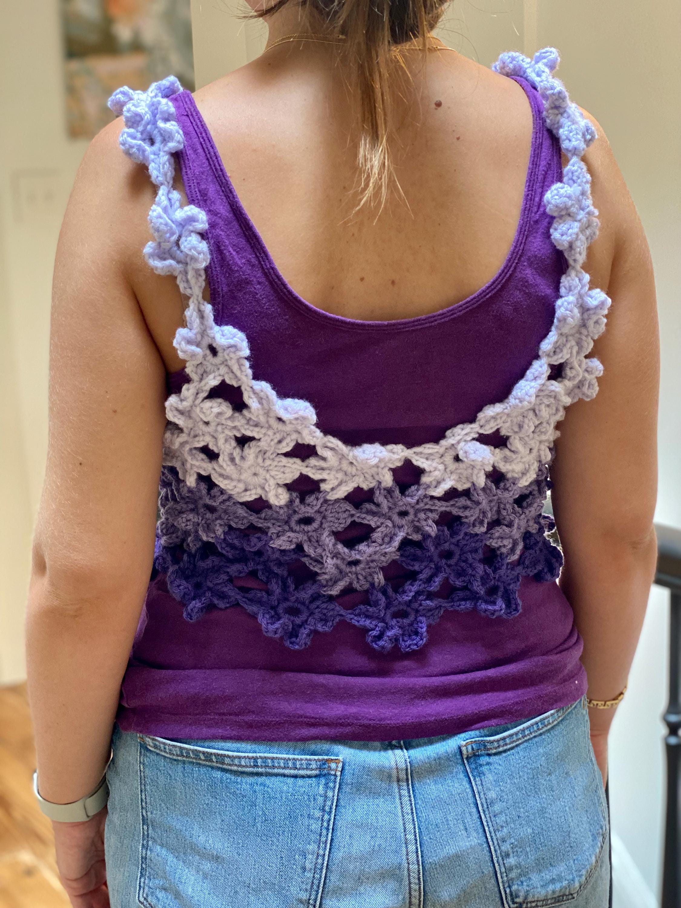 Crochet Crop Top, Crochet Flower Top, Crochet Top With Flowers, Purple ...