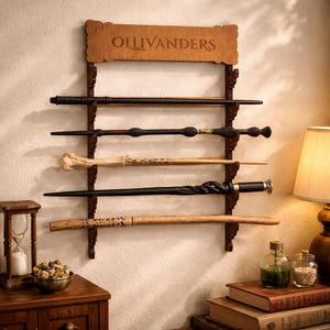 Suporte de madeira personalizado para varinhas mágicas: Organizador de varinhas mágicas para parede.