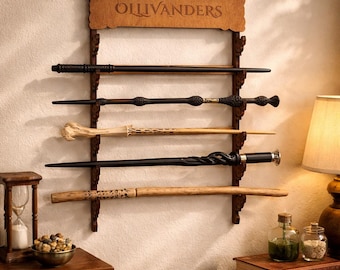 Personalized Wood Wand Holder Display: Magic Wand Organizer Wall Mount