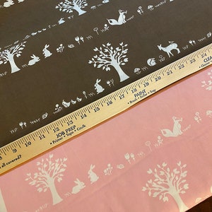 Pink and Brown Fabric, Woodland Fabric Bundle, Storyboek Forest Friends, Organic, Deer, Bunny, Rabbit, Raccoon, Birch Organic Fabrics