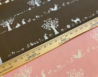 Pink and Brown Fabric, Woodland Fabric Bundle, Storyboek Forest Friends, Organic, Deer, Bunny, Rabbit, Raccoon, Birch Organic Fabrics