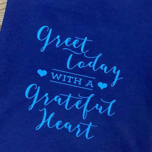 Grateful, Tea Towel, Christmas Gift, Dark Royal Blue, Grey, Blue, Tea Towel, Cabin Gift, Flour Sack, Kitchen Towel, Exclusive Design image 1