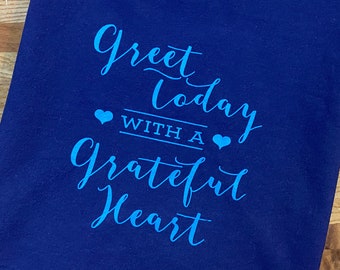 Grateful, Tea Towel, Christmas Gift, Dark Royal Blue, Grey, Blue, Tea Towel, Cabin Gift, Flour Sack, Kitchen Towel, Exclusive Design