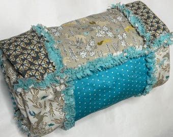 Organic Woodland Animals Quilt, Blue, Cream, Brown, Baby Boy, Baby Girl, Rag Quilt, Blanket, Flannel Back, Toddler Size, FREE Shipping