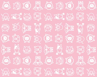 Modern Farm Fabric, Baby Girl, Organic Cotton Sateen, Designer Fabric, Mod, Farm, Sweet, Animals, Pink, White, Exclusive Design, 1 yard