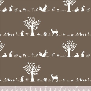 Woodland Fabric, Storyboek Forest Friends, Brown, Organic, Deer, Bunny, Rabbit, Raccoon, Birch Organic Fabrics, Boy, Unisex, Choose Your Cut