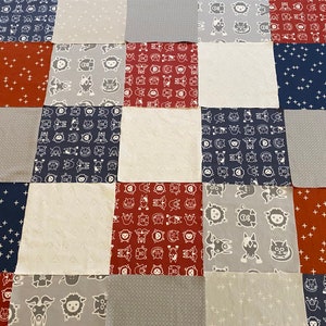 Edredón de granja, País, Kit de edredón, Azul blanco rojo, Gris, Rústico, Kit de edredón orgánico, Animales de granja, Edredón de trapo, Manta, Cerdo, Vaca, Perro, Exclusivo
