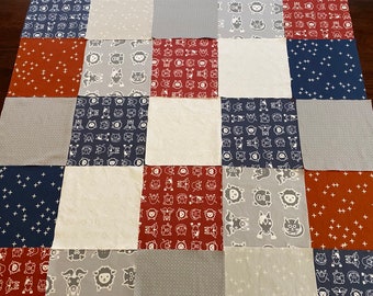 Farm Quilt, Country, Quilt Kit, Red White Blue, Grey, Rustic, Organic Quilt Kit, Farm Animals, Rag Quilt, Blanket, Pig, Cow, Dog, Exclusive