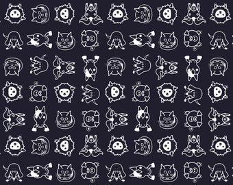 Organic Quilting Fabric, Farm Animals Fabric, Mod, Modern, Cotton Sateen, Midnight, Navy Blue, Baby Boy, Custom Colors, Exclusive Design