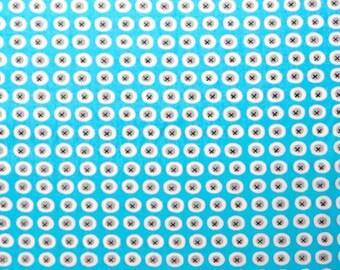 Organic, Blue, Dots, Sky, Bright, Buttons,Circles, Turquoise, Wholesale, Fabric, Monaluna, Unisex, Designer, Cotton, FREE,SHIP to US, 1 yard