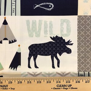 Organic Fabric, Woodland Cheater Quilt Fabric, Moose, Bear, Fish, Boy, Modern Patchwork, Tee Pee Fabric, Rustic, 1 YARD, Exclusive Design image 4