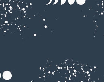 Moon Phase, Poplin, Organic, Journey, Navy, Stars, Crescent, Full Moon, Waxing, Waning, Monaluna Fabric, Blender, Modern, Choose Your Cut