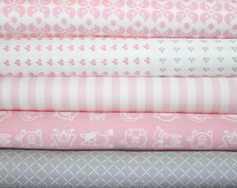 Farm Fabric, Farm Animals, Organic Cotton,Designer Fabric, Mod, Farm, Pink, Gray, Baby Girl, Custom Colors Avail, Exclusive  Design, 5 yards