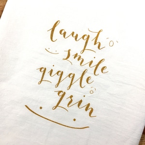 Happy Towel, Gift for Anyone, Christmas Gift, Tea Towel, Cabin Gift, Laugh, Smile, Giggle, Grin, Flour Sack, Kitchen Towel, Exclusive Design