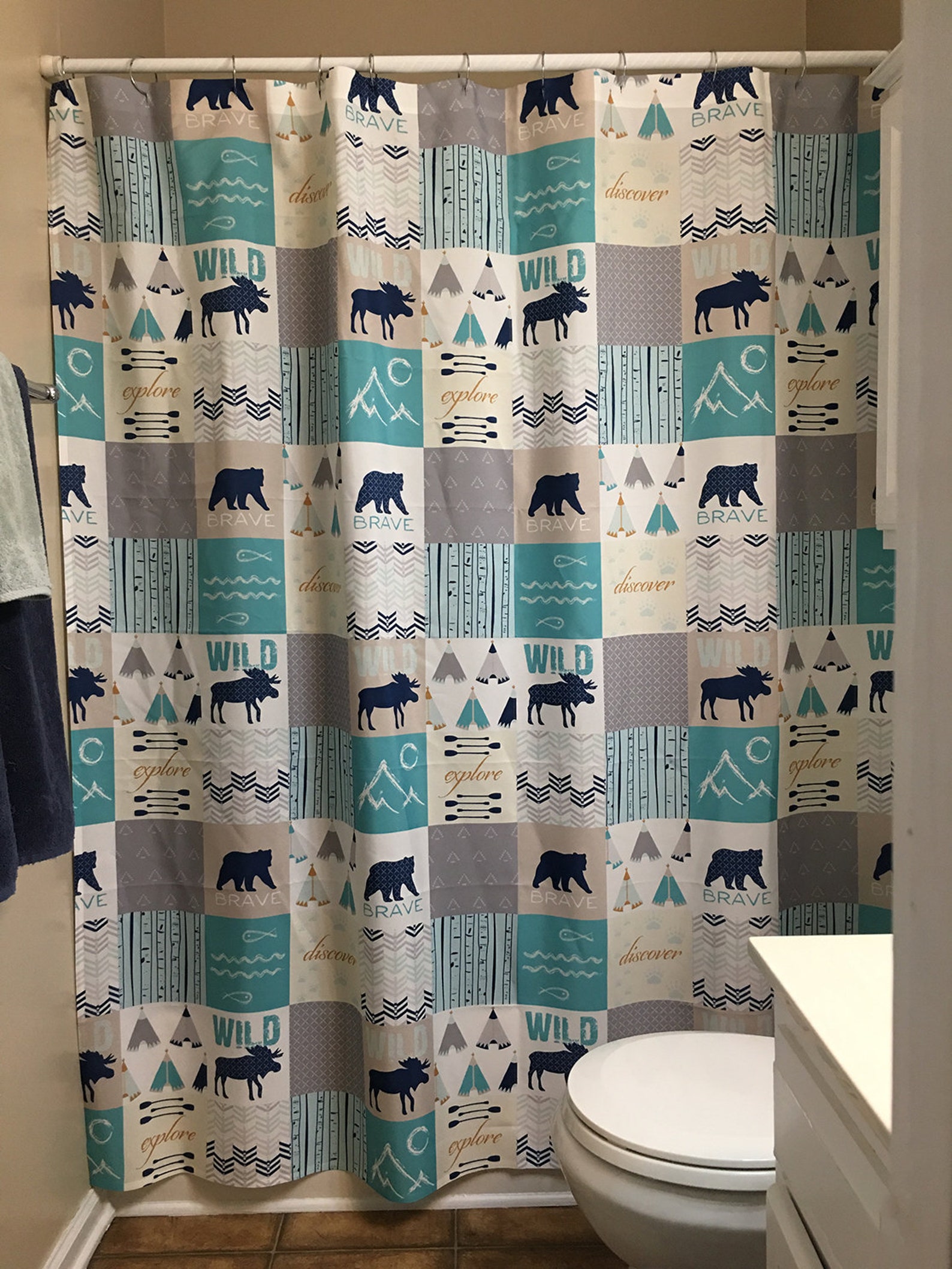Woodland Shower Curtain Cabin Shower Curtain Rustic Etsy