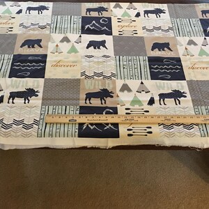 Organic Fabric, Woodland Cheater Quilt Fabric, Moose, Bear, Fish, Boy, Modern Patchwork, Tee Pee Fabric, Rustic, 1 YARD, Exclusive Design image 6