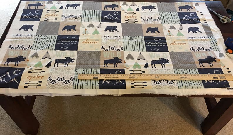 Organic Fabric, Woodland Cheater Quilt Fabric, Moose, Bear, Fish, Boy, Modern Patchwork, Tee Pee Fabric, Rustic, 1 YARD, Exclusive Design image 6