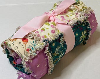 Sage, Green, Lilac, Baby Girl, Rag Quilt, Blanket, Urban, Modern, Floral, Bohemian, Ivory, Coral, Flannel Back, Toddler Size, FREE Shipping