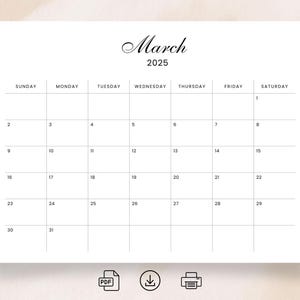 2025 Calendar Landscape 2025 Monthly Planner Elegant Monthly Calendar Sunday & Monday Start 2025 A4 Letter Size Wall Calendar Printable PDF