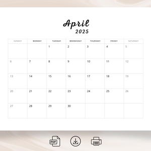 2025 Calendar Landscape 2025 Monthly Planner Elegant Monthly Calendar Sunday & Monday Start 2025 A4 Letter Size Wall Calendar Printable PDF