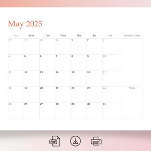 2025 Calendar Landscape 2025 Monthly Planner Elegant Monthly Calendar Sunday & Monday Start 2025 A4 Letter Size Wall Calendar Printable PDF