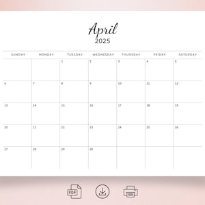 2025 Calendar Landscape 2025 Monthly Planner Elegant Monthly Calendar Sunday & Monday Start 2025 A4 Letter Size Wall Calendar Printable PDF