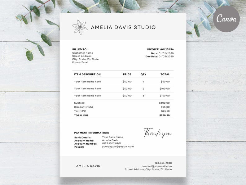Gray and White Minimalist Invoice, Invoice Template, Small Business ...