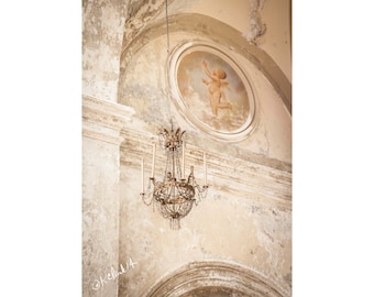 Aged Fine Art Photography Italian Renaissance Church Historic Faded Shabby Chic Chippy opulent Sicily Palermo Catholic Cream plaster cherub