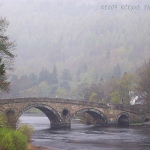 The Bridge fine art photography Scotland landscape soft dreamy romantic home decor misty Outlander inspired stone bridge river Tay rainy