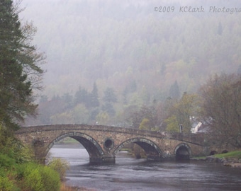 The Bridge fine art photography Scotland landscape soft dreamy romantic home decor misty Outlander inspired stone bridge river Tay rainy