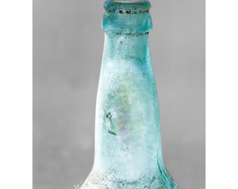 Aqua Bottle Fine Art Photography Minimal Wall Art Large 18x24 Iridescent vintage cloudy glass bottle quirky home art Aqua aged dusty style