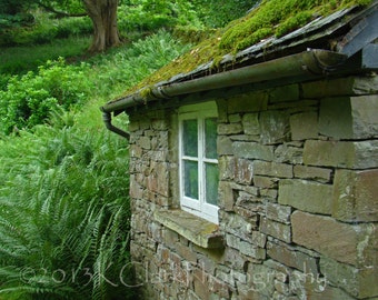 Fern Cottage 8x10 English Garden Fine Art Photography Wordsworth Rydal Mount Stone Cottage Home Decor Green Spring Inspiration