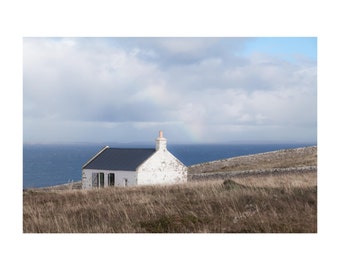 Dunnet Head Cottage Fine Art Photography Scotland Landscape Rainbow soft romantic feminine dreamy home decor seaside coastal decor Scottish