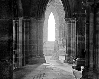 Photography Black and White Glasgow Cathedral Ghostly Image Light Shadow Stone Spirit Holy Scotland Home Decor