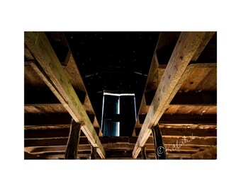 The Night Loft Fine Art Photography Old Barn Night sky wooden beams Rustic Romantic Home Decor large wall art Ranch house chic Fantasy art