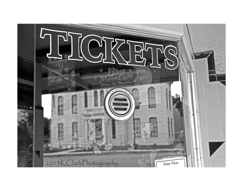 A Reflected World No 5 Tickets Fine Art Photography Black and White small town surreal image historic downtown movie theatre Home Decor Art image 1