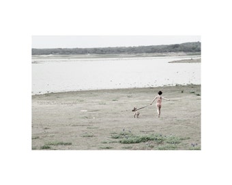 Barefoot Freedom 24x18 Fine Art Photo Spring and Summer Lake Seaside Vacation Home Decor Young Girl dog Joy Pastel Soft Feminine