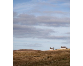 Minimal Shetland Fine Art Photography Scotland Landscape simple clean rolling hills big sky dramatic home decor blue sky brown hills art