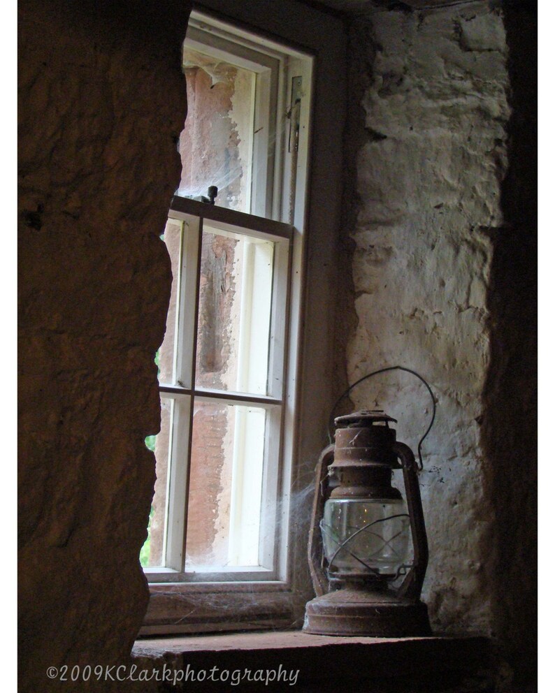 A light in the window Fine art Photography rustic country farm mill lantern light stone vintage historial waiting image 2