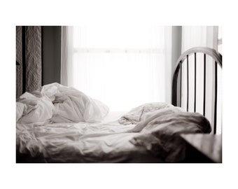 Empty Nest Fine Art Photography bedroom iron bed soft dreamy romantic black and white cotton sheets cottage style art for home modern farm