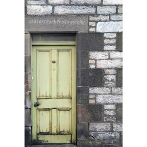 Worn Door Fine Art Photography Scotland lime green Shabby chic Cottage stone Home Decorl rustic country pastel image 1