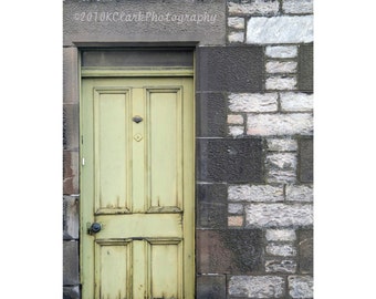 Worn Door Fine Art Photography Scotland lime green Shabby chic Cottage stone Home Decorl rustic country pastel