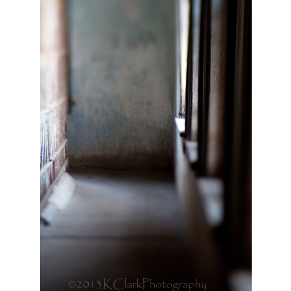 A room with no view Fine Art Photography Abandoned Jail house Minimal Home Decor soft rusts and blues window light  soft tone industrial art