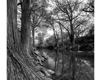 Magic River Fine Art Photography Black and White landscape Texas Magical Mystical life giving water Large Wall Art Rustic home decor Country