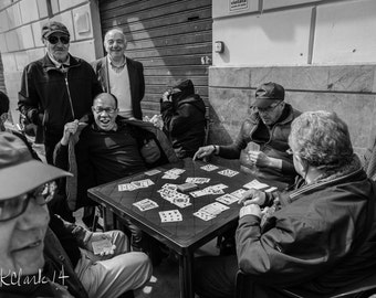 The Card Game Fine Art Photography Black and White Game Room Decor Fun Old Italian Men Large Wall art  Card table Italy Sicily street photo