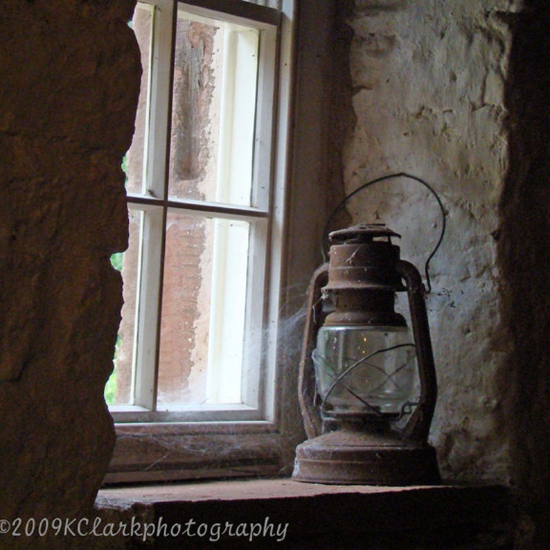 A light in the window Fine art Photography rustic country farm mill lantern light stone vintage historial waiting image 1