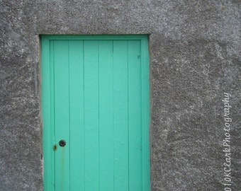 Aqua Scottish Door signed photo scotland stone cottage teal blue green minimal decor feminine gray